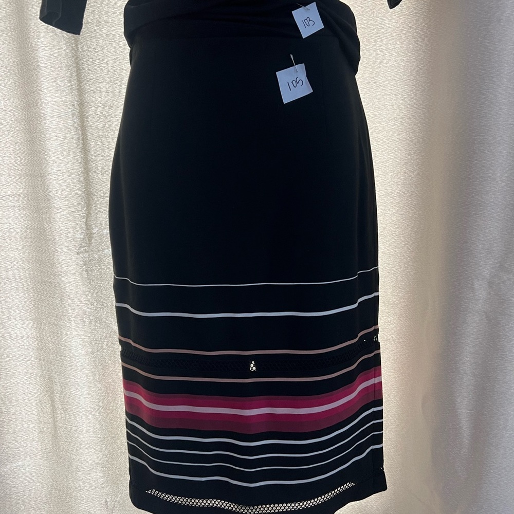 White House Black Market Black Skirt with Pink and White Stripes